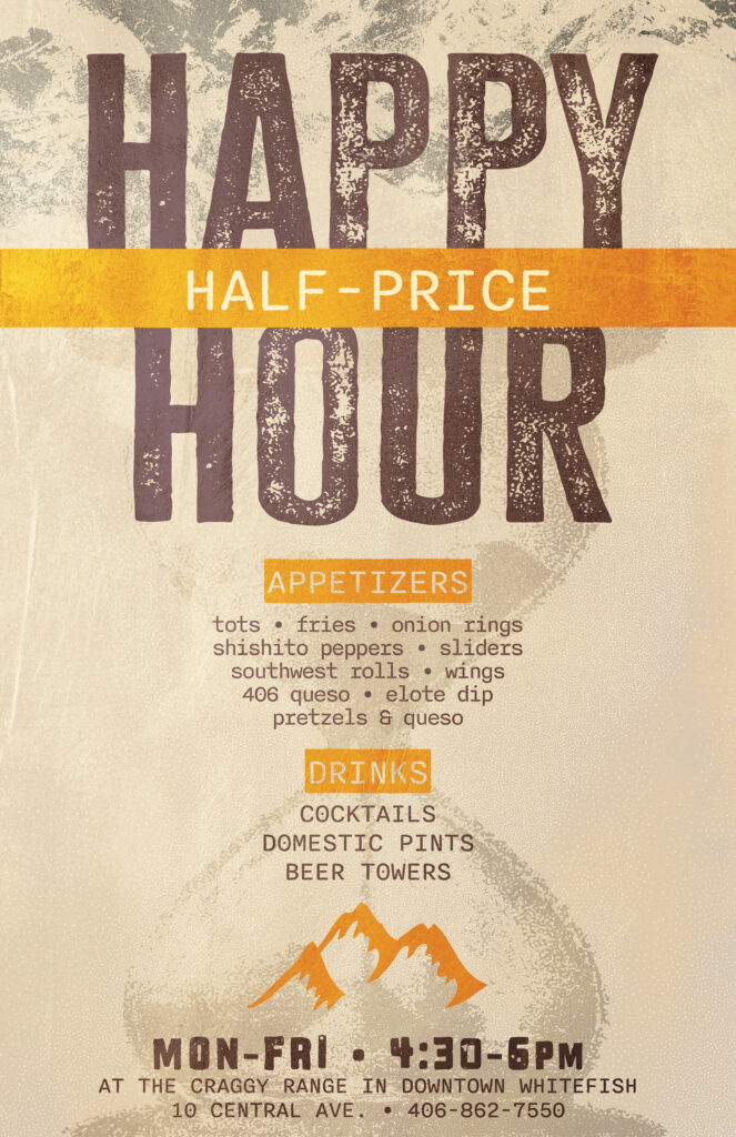 Half Price Happy Hour. Weekday from 4:30 - 6pm